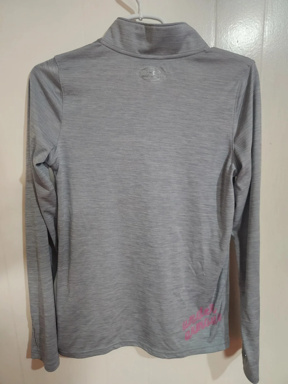 Under Armour Girls Loose Light Gray And Pink Quarter-Zip Pullover Athletic YXL